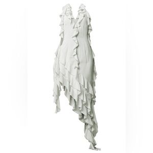 Elegant Sage Chiffon Ruffle Dress